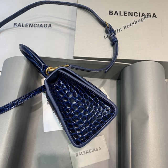 Balenciaga專櫃新款mini號手提肩背女包原單沙漏包 巴黎世家海軍藍鱷魚沙漏包 fyj1406